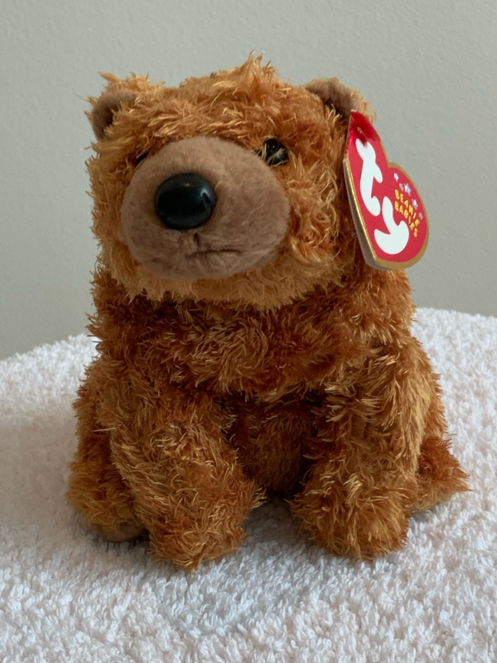 Vtg Sequoia, Ty Brown Fuzzy Beanie Baby Bear NWT